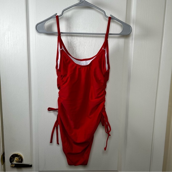 Bathing Suit, One Piece, Red, Tie Cinched Waste, size small full coverage NWOT - Picture 4 of 9